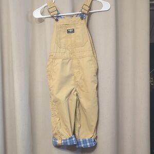OshKosh B'gosh Beige Overalls with Blue Plaid Accent